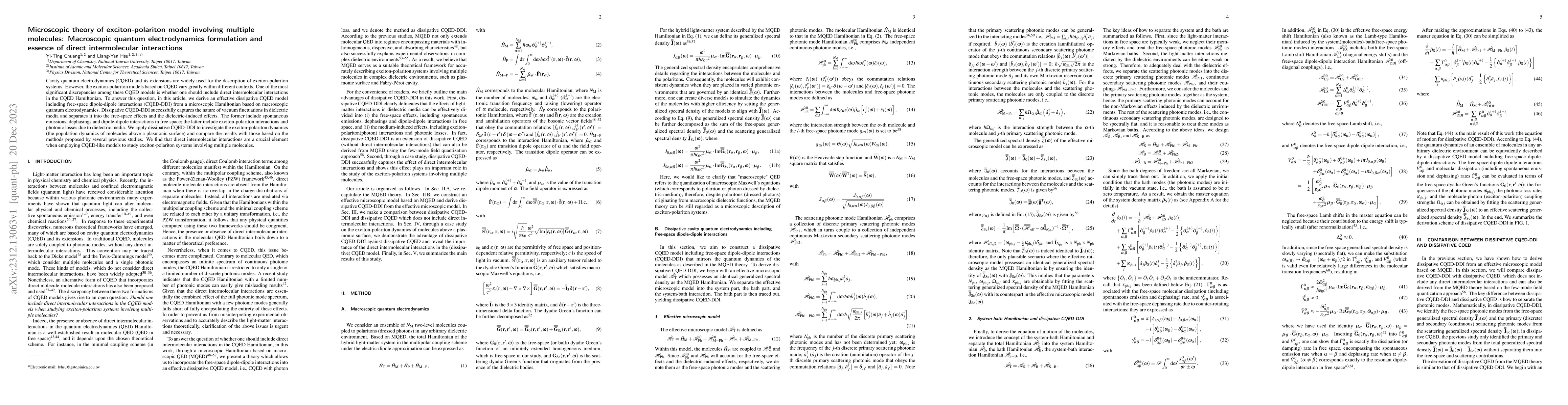 Thumbnail for Microscopic theory of exciton-polariton model involving multiple
  molecules: Macroscopic quantum electrodynamics formulation and essence of
  direct intermolecular interactions