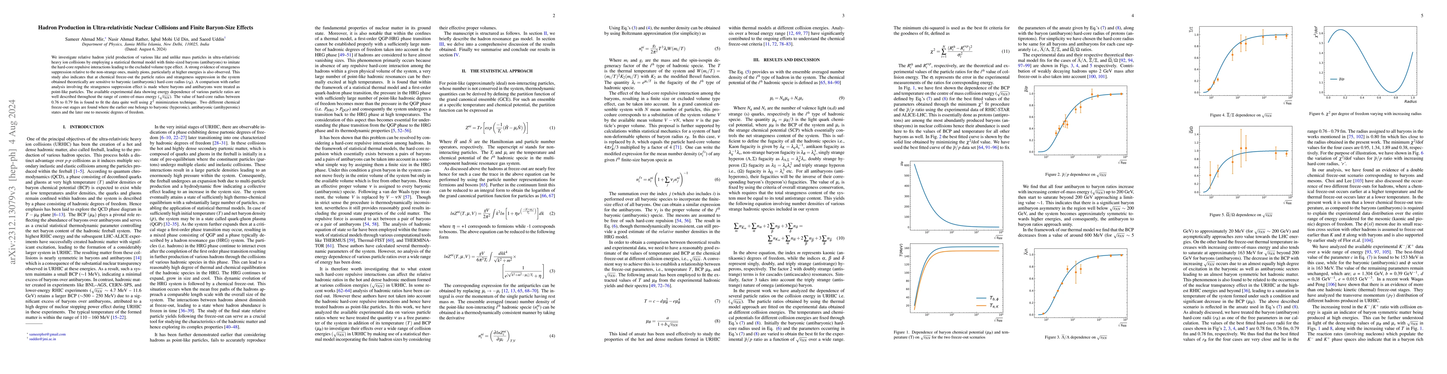Thumbnail for Hadron Production in Ultra-relativistic Nuclear Collisions and Finite
  Baryon-Size Effects