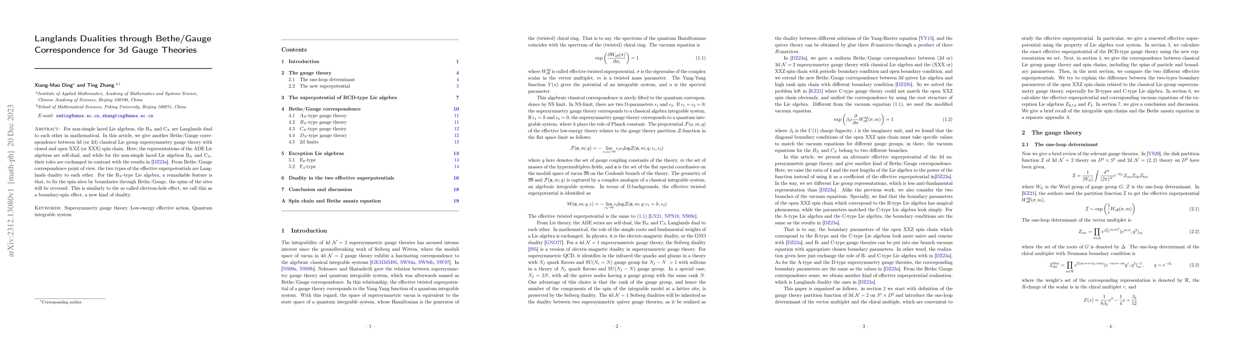 Thumbnail for Langlands Dualities through Bethe/Gauge Correspondence for 3d Gauge
  Theories