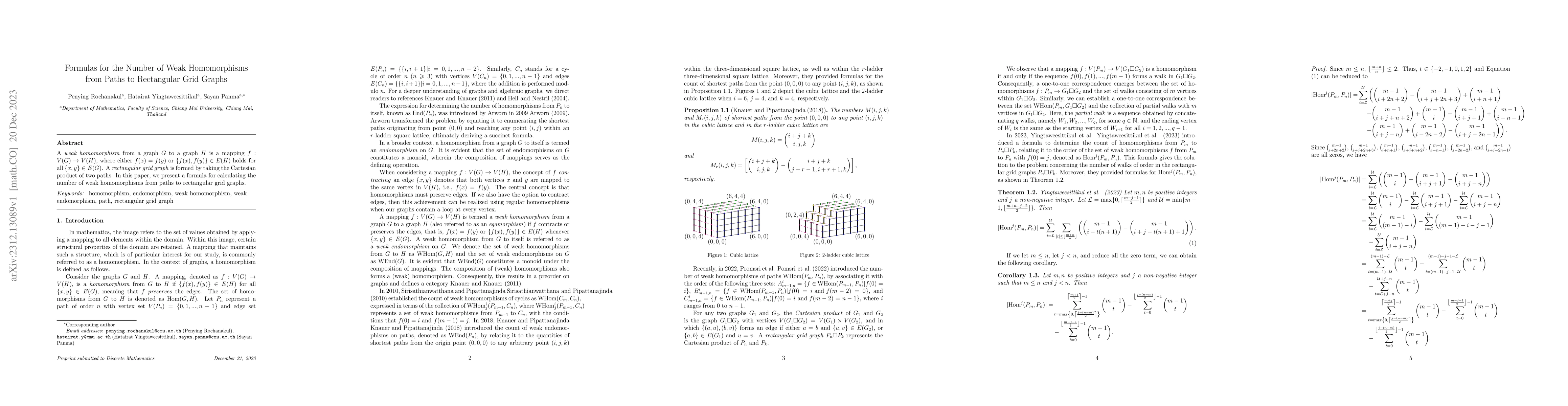 Thumbnail for Formulas for the Number of Weak Homomorphisms from Paths to Rectangular
  Grid Graphs