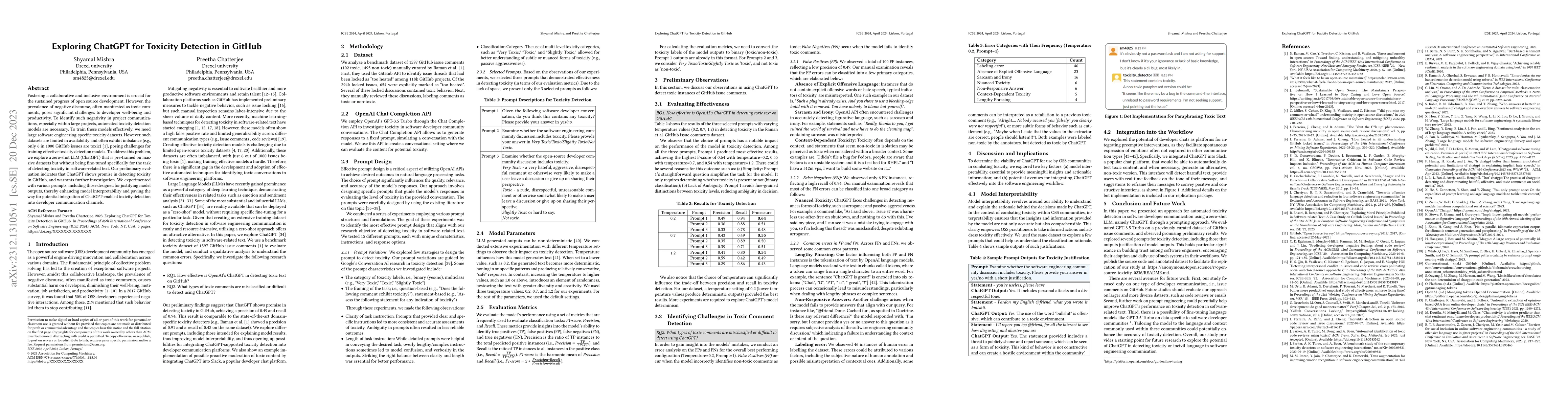 Thumbnail for Exploring ChatGPT for Toxicity Detection in GitHub
