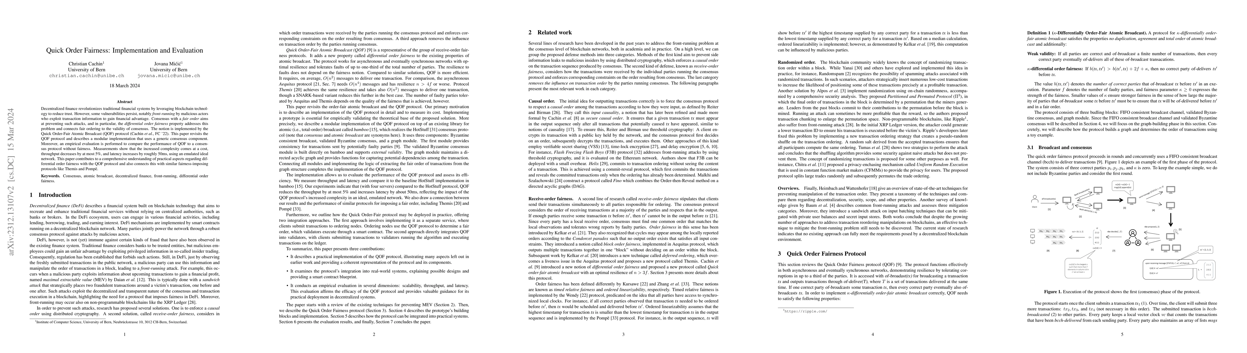 Thumbnail for Quick Order Fairness: Implementation and Evaluation