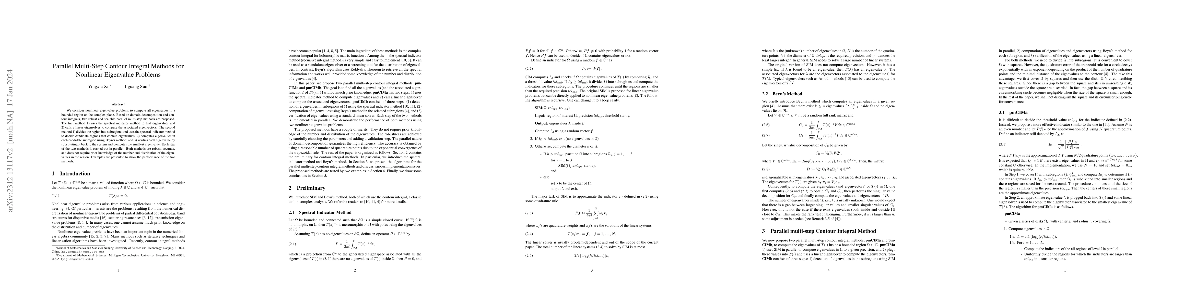 Thumbnail for Parallel Multi-Step Contour Integral Methods for Nonlinear Eigenvalue
  Problems