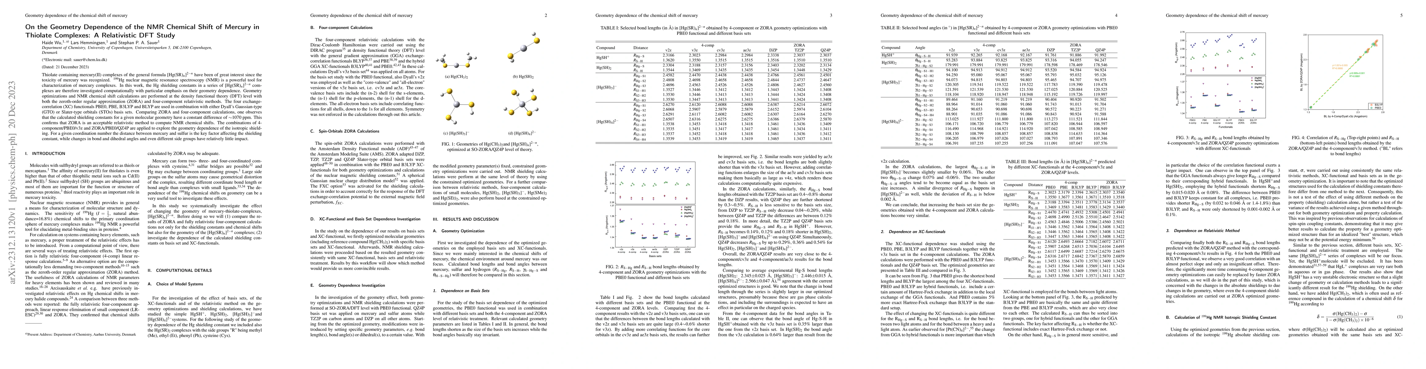 Thumbnail for On the Geometry Dependence of the NMR Chemical Shift of Mercury in
  Thiolate Complexes: A Relativistic DFT Study