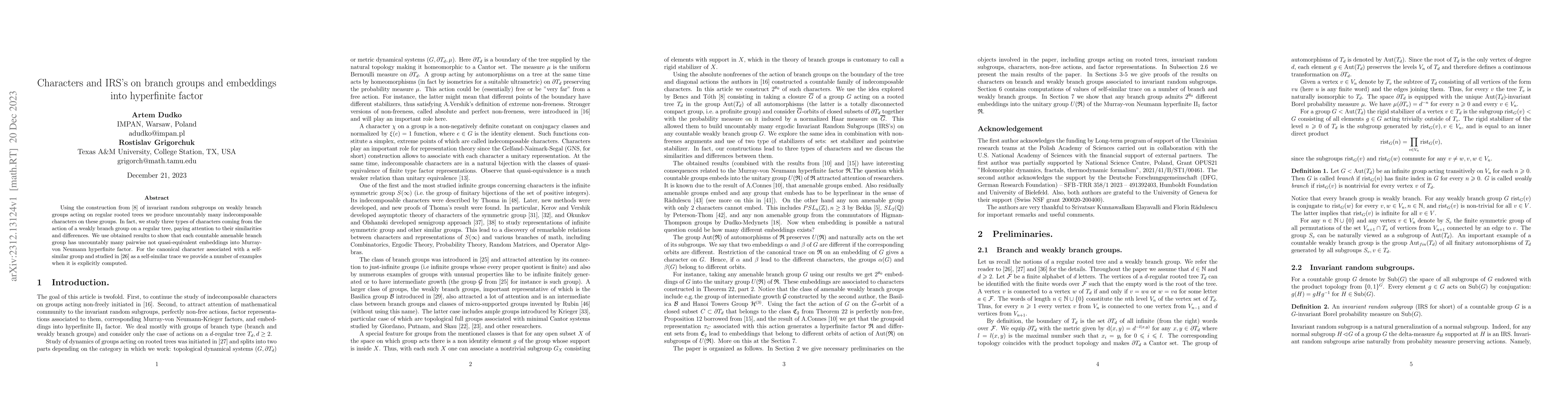 Thumbnail for Characters and IRS's on branch groups and embeddings into hyperfinite
  factor