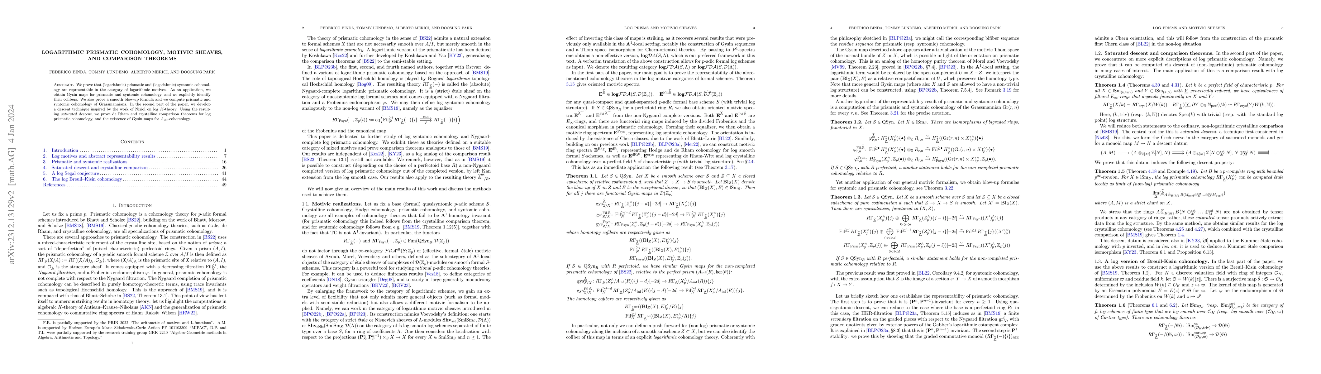 Thumbnail for Logarithmic prismatic cohomology, motivic sheaves, and comparison
  theorems