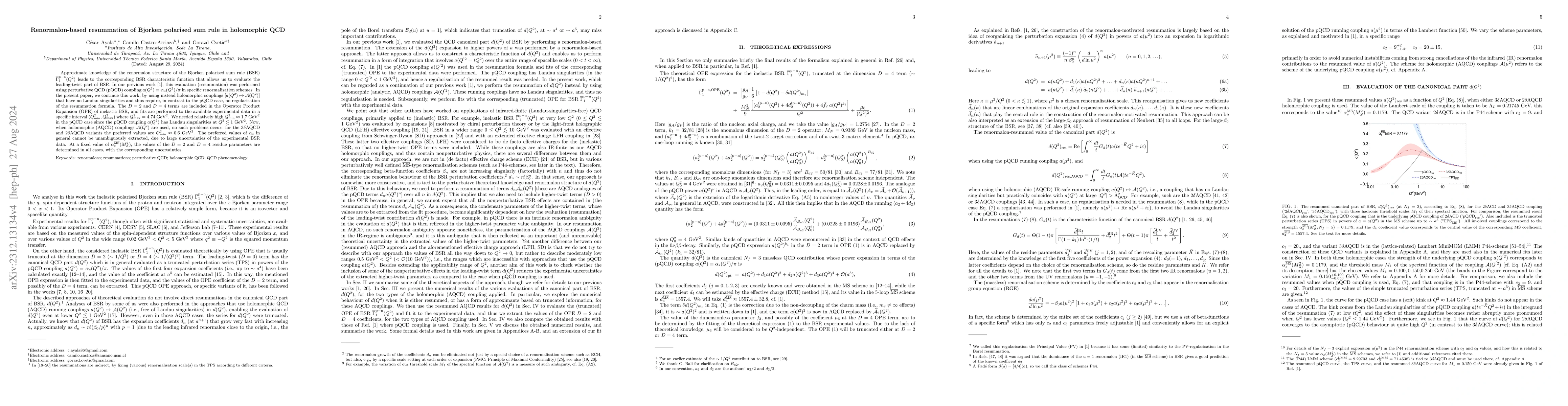 Thumbnail for Renormalon-based resummation of Bjorken polarised sum rule in
  holomorphic QCD