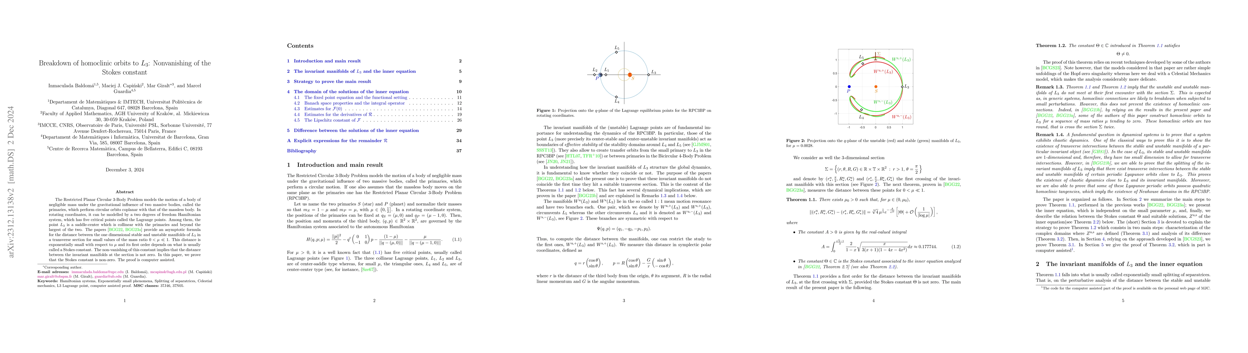 Thumbnail for Breakdown of homoclinic orbits to L3: Nonvanishing of the Stokes
  constant