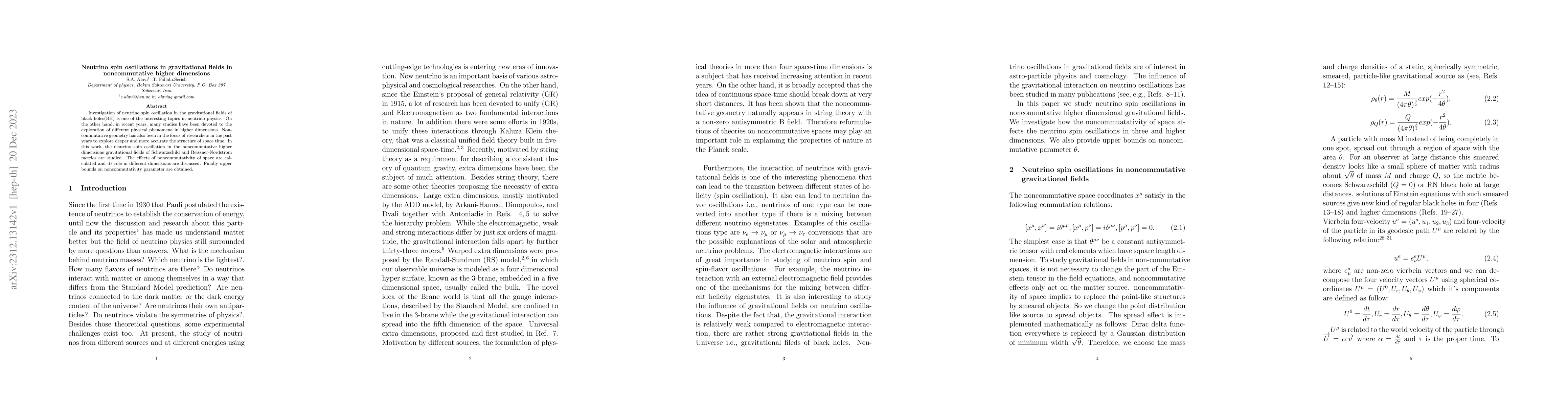 Thumbnail for Neutrino spin oscillations in gravitational fields in noncommutative
  higher dimensions
