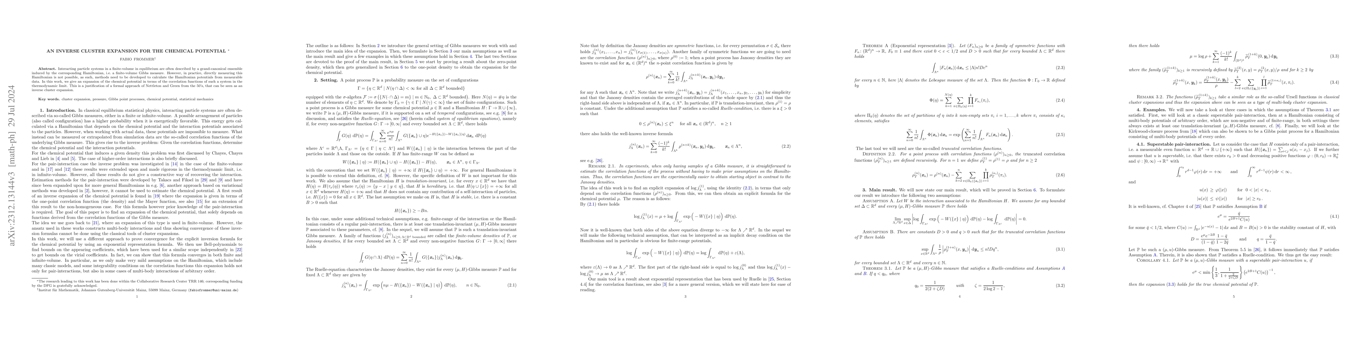Thumbnail for An inverse cluster expansion or the chemical potential