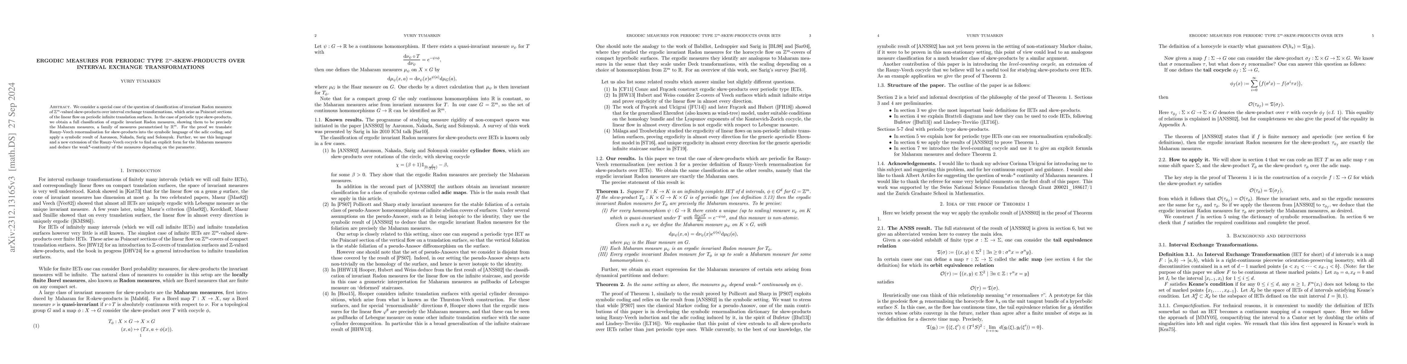Thumbnail for Ergodic measures for periodic type $\mathbb{Z}^m$-skew-products over
  Interval Exchange Transformations