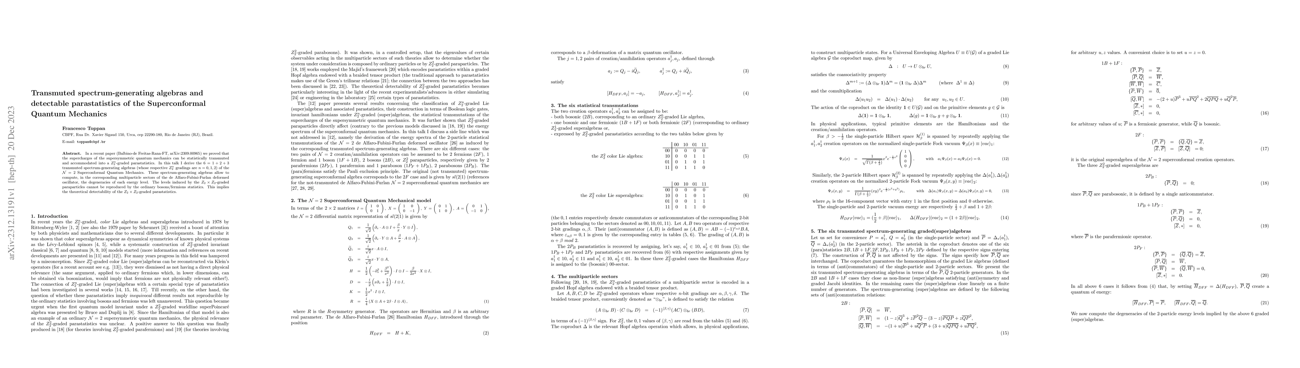 Thumbnail for Transmuted spectrum-generating algebras and detectable parastatistics of
  the Superconformal Quantum Mechanics