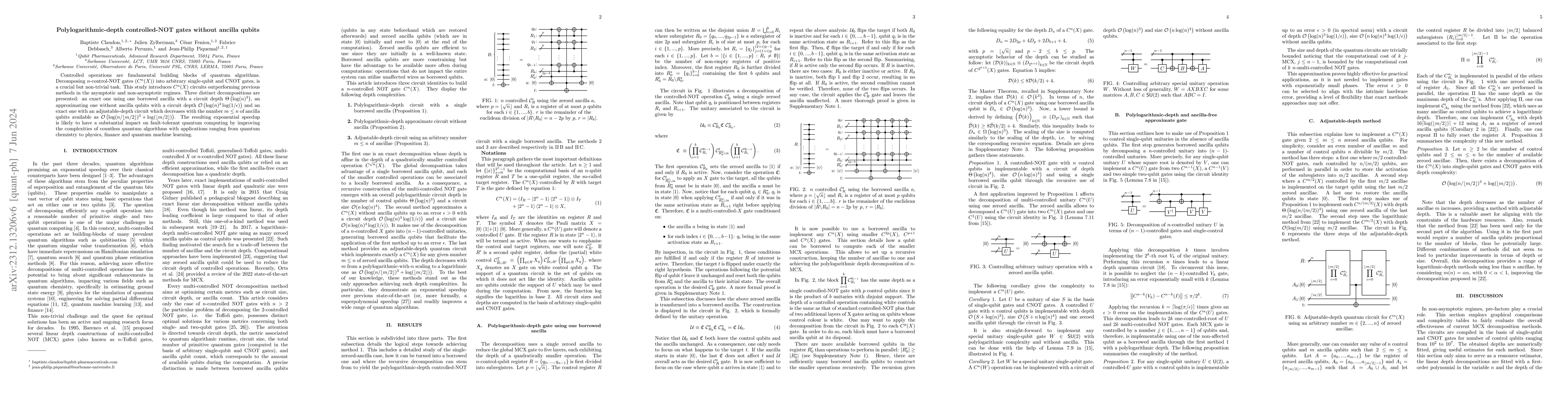 Thumbnail for Polylogarithmic-depth controlled-NOT gates without ancilla qubits