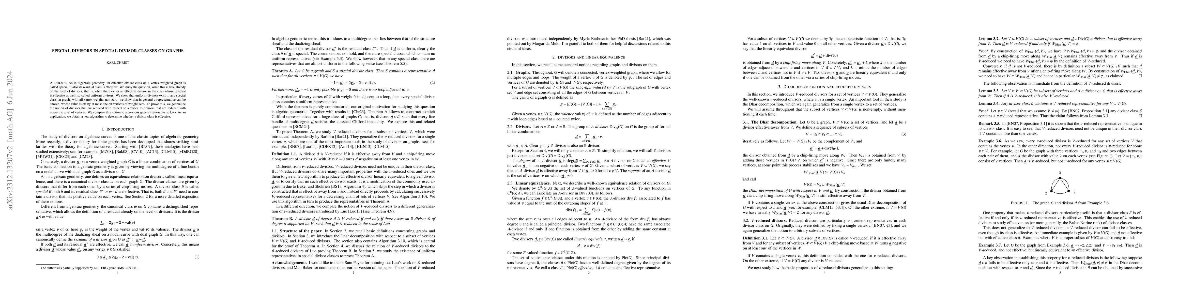 Thumbnail for Special divisors in special divisor classes on graphs