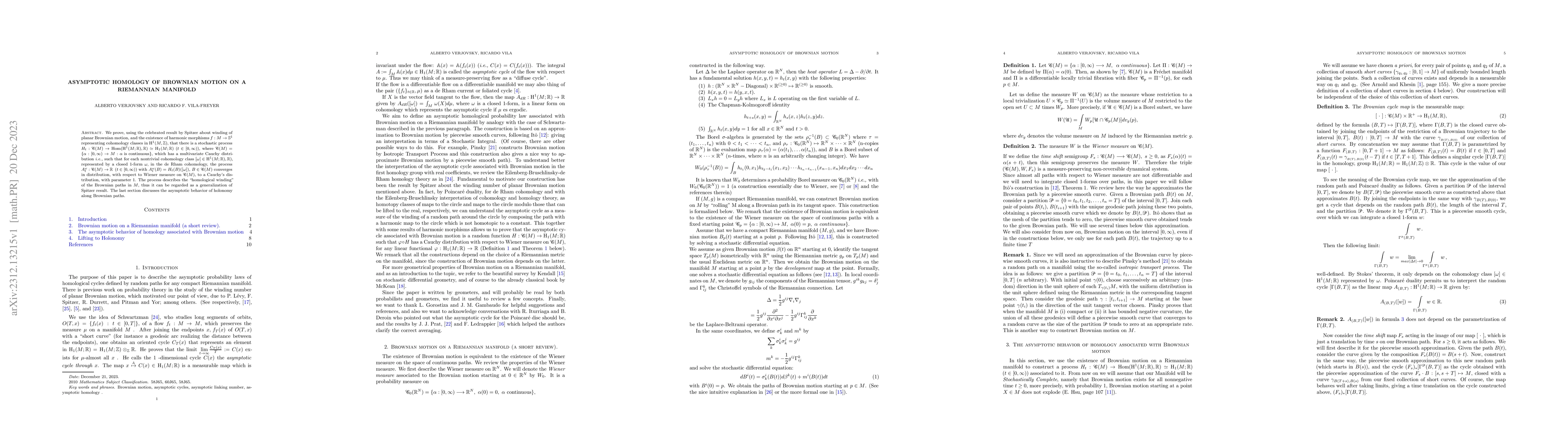 Thumbnail for Asymptotic Homology of Brownian motion on a Riemannian manifold