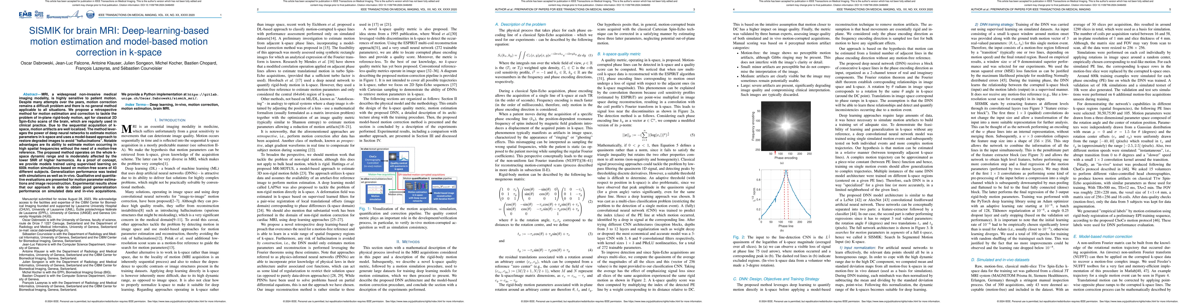 Thumbnail for SISMIK for brain MRI: Deep-learning-based motion estimation and
  model-based motion correction in k-space