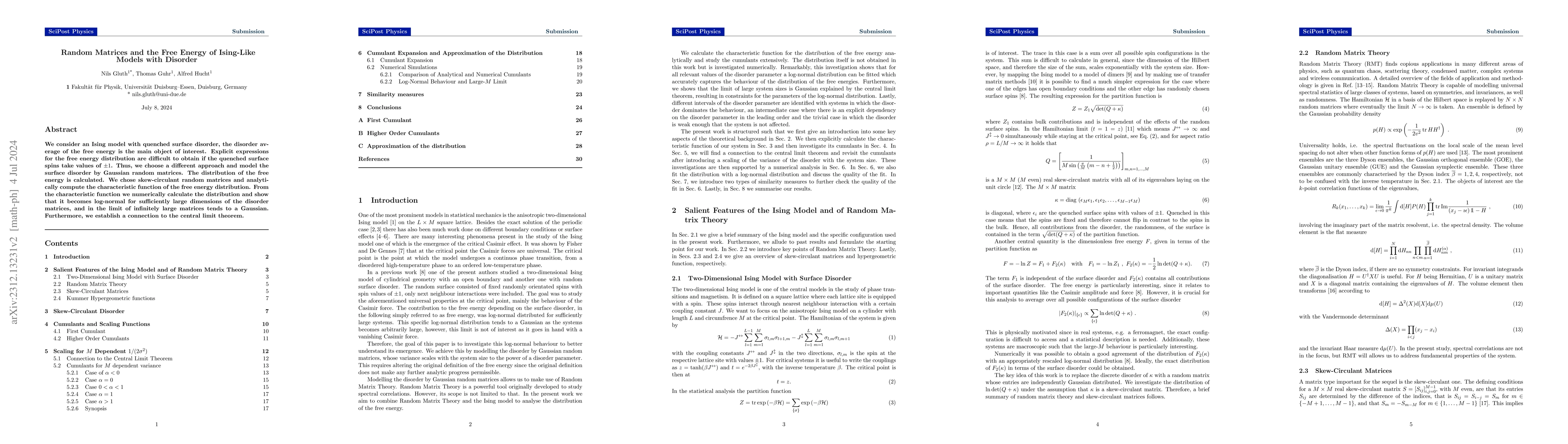 Thumbnail for Random Matrices and the Free Energy of Ising-Like Models with Disorder
