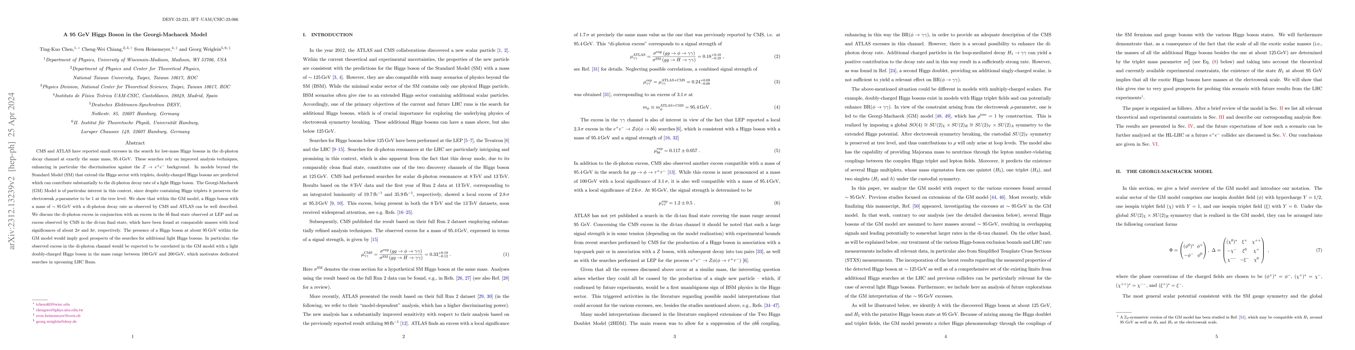 Thumbnail for A 95 GeV Higgs Boson in the Georgi-Machacek Model