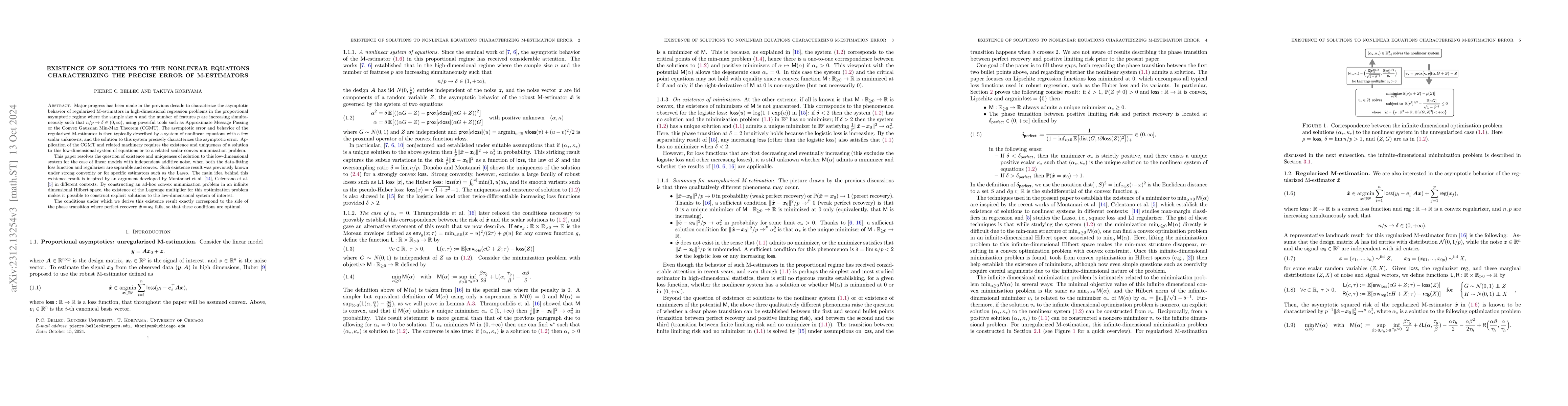 Thumbnail for Existence of solutions to the nonlinear equations characterizing the
  precise error of M-estimators