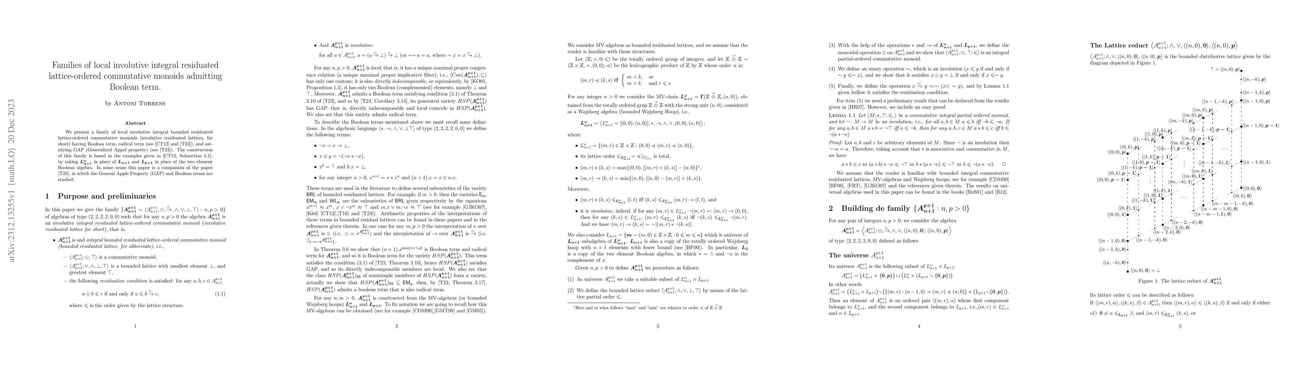 Thumbnail for Families of local involutive integral residuated lattice-ordered
  commutative monoids admitting Boolean term