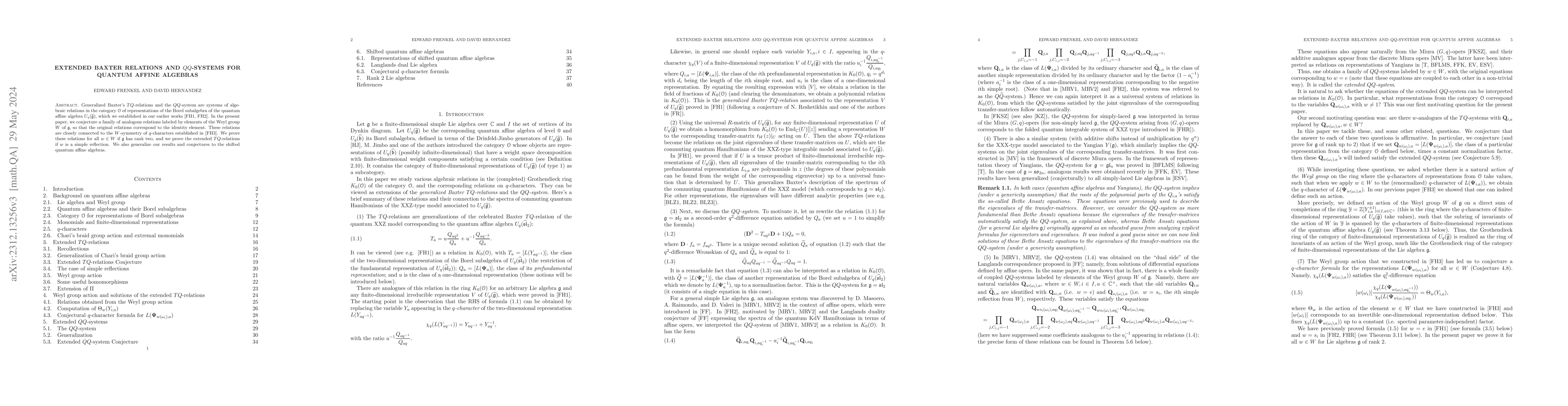 Thumbnail for Extended Baxter relations and QQ-systems for quantum affine algebras
