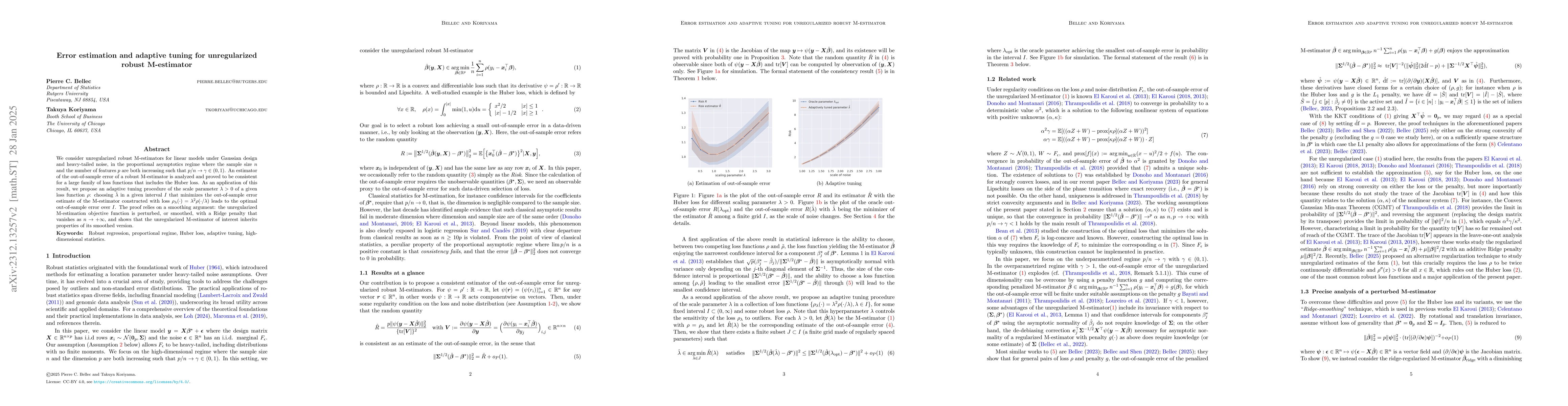 Thumbnail for Error estimation and adaptive tuning for unregularized robust
  M-estimator