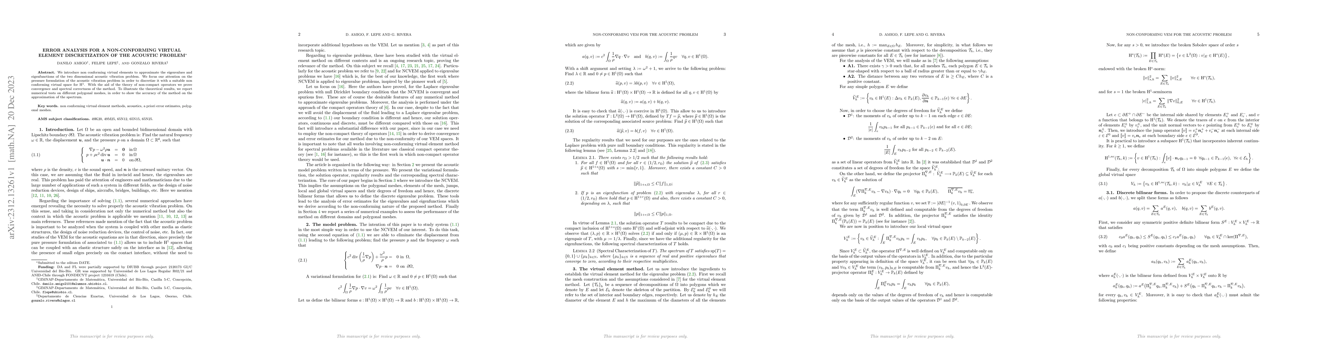 Thumbnail for Error analysis for a non-conforming virtual element discretization of
  the acoustic problem