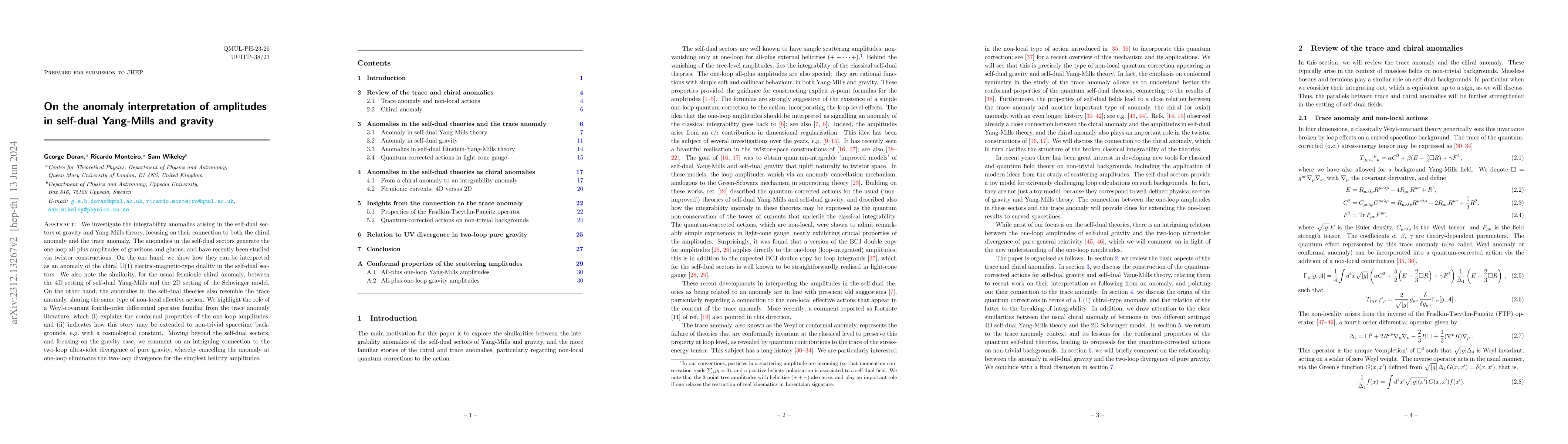Thumbnail for On the anomaly interpretation of amplitudes in self-dual Yang-Mills and
  gravity