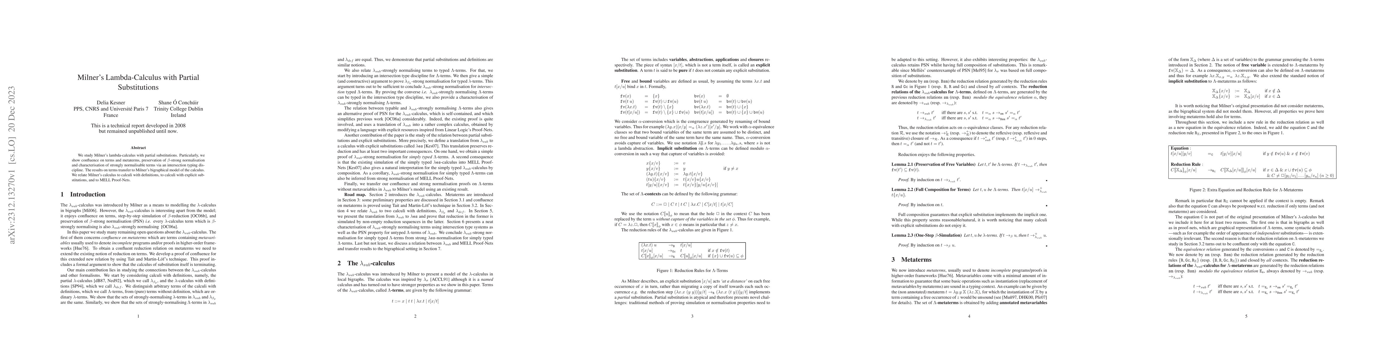 Thumbnail for Milner's Lambda-Calculus with Partial Substitutions