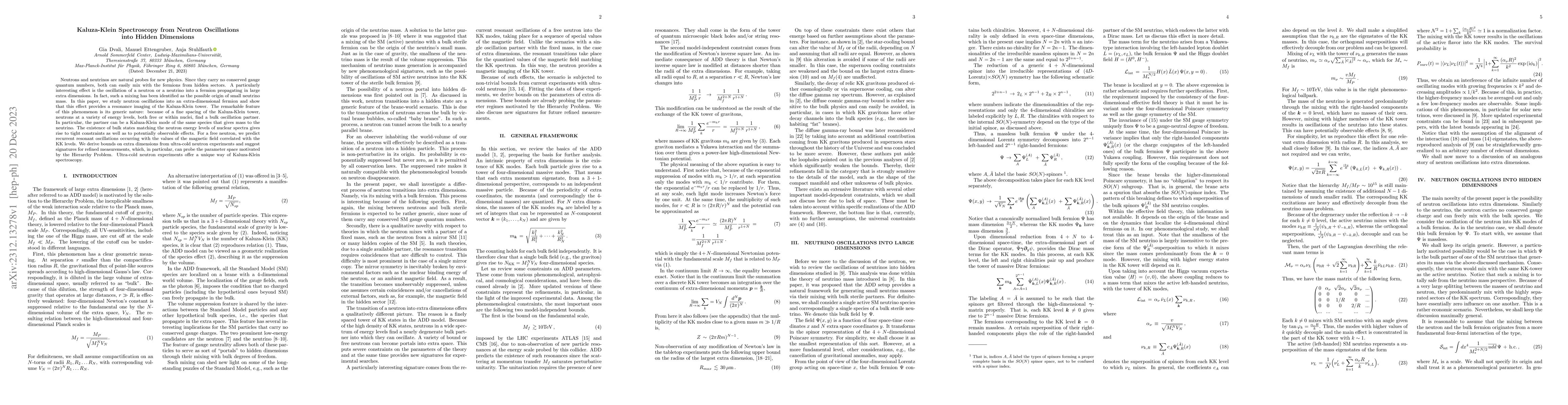 Thumbnail for Kaluza-Klein Spectroscopy from Neutron Oscillations into Hidden
  Dimensions