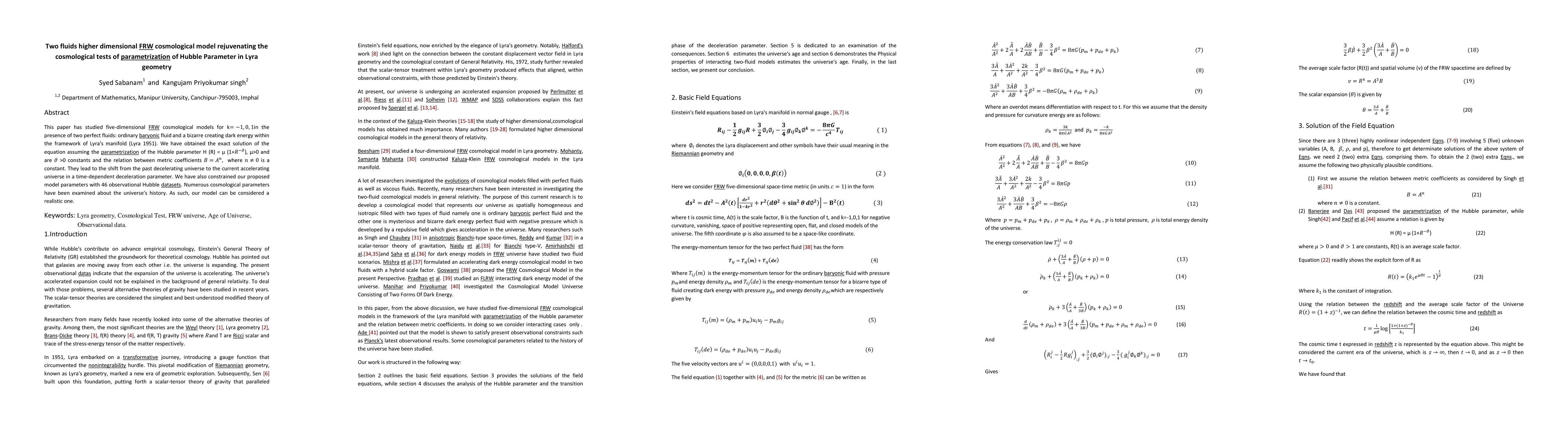 Thumbnail for Two fluids higher dimensional FRW cosmological model rejuvenating the
  cosmological tests of parametrization of Hubble Parameter in Lyra geometry