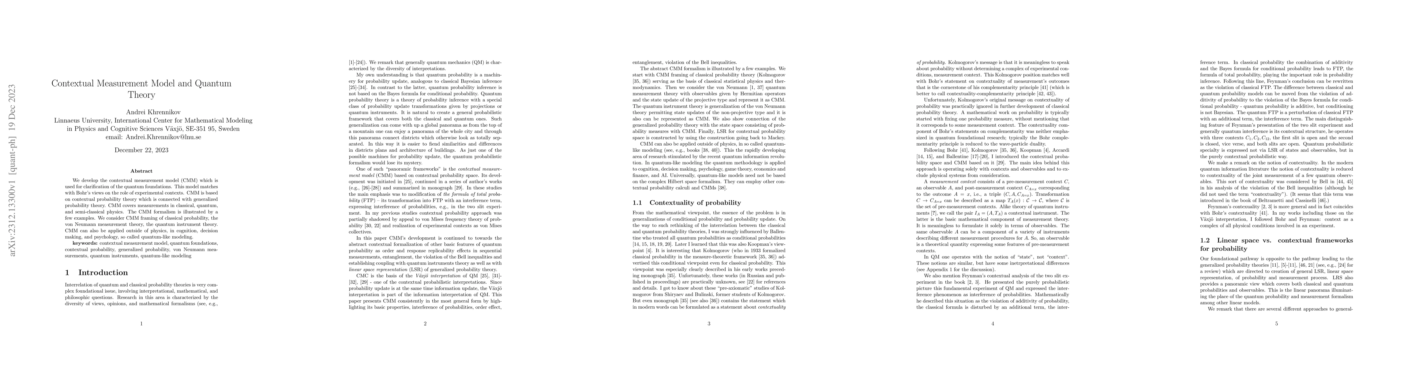 Thumbnail for Contextual Measurement Model and Quantum Theory