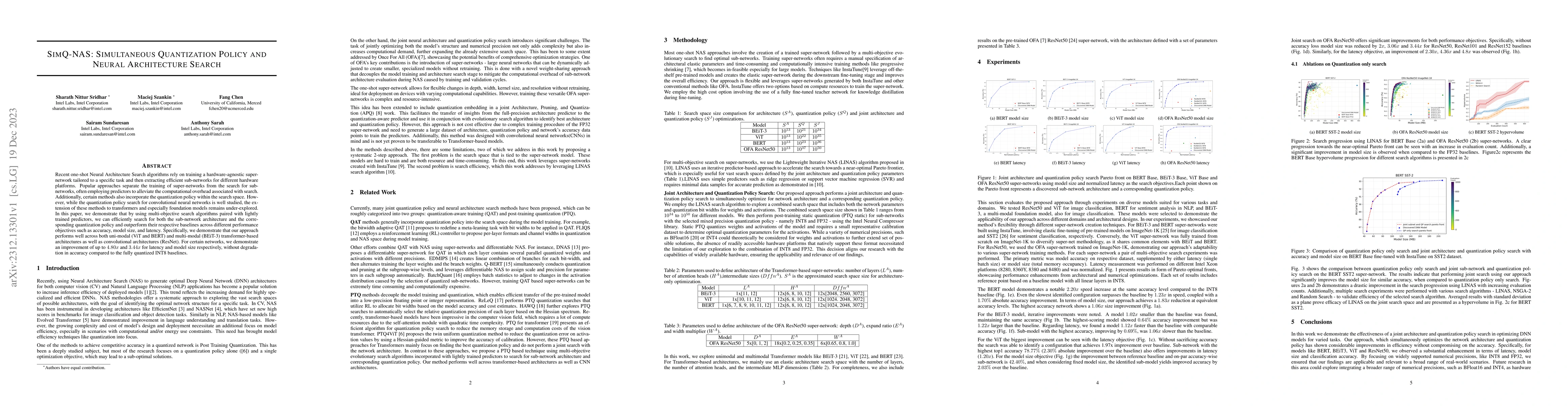 Thumbnail for SimQ-NAS: Simultaneous Quantization Policy and Neural Architecture
  Search