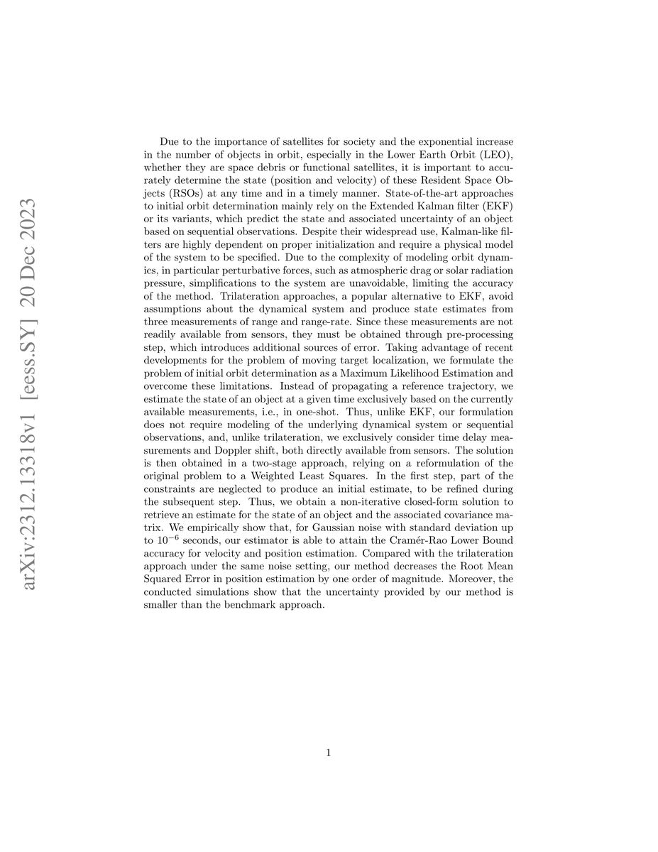 Thumbnail for One-Shot Initial Orbit Determination in Low-Earth Orbit