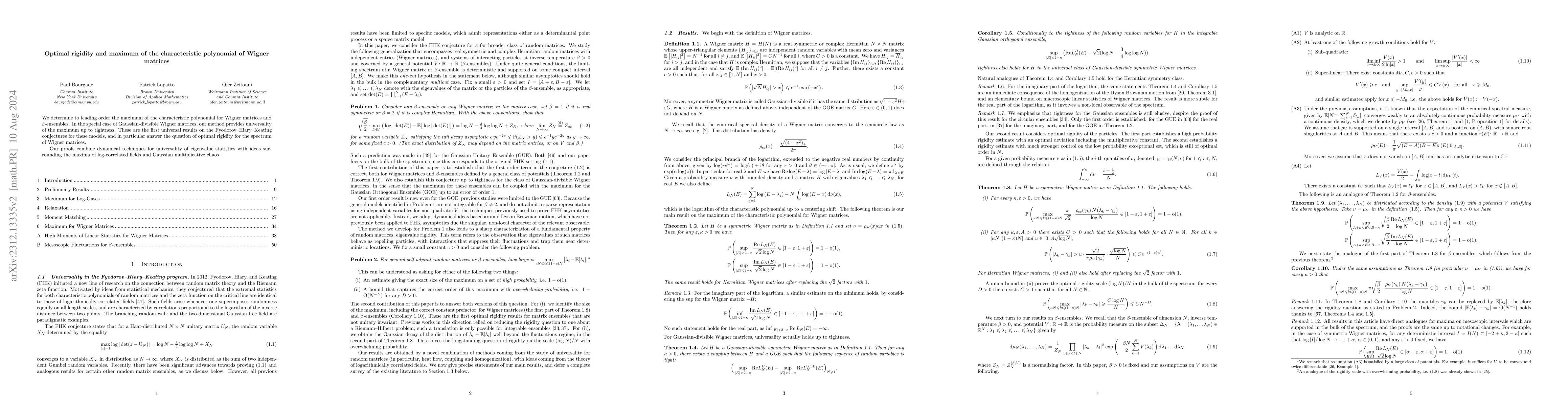 Thumbnail for Optimal rigidity and maximum of the characteristic polynomial of Wigner
  matrices