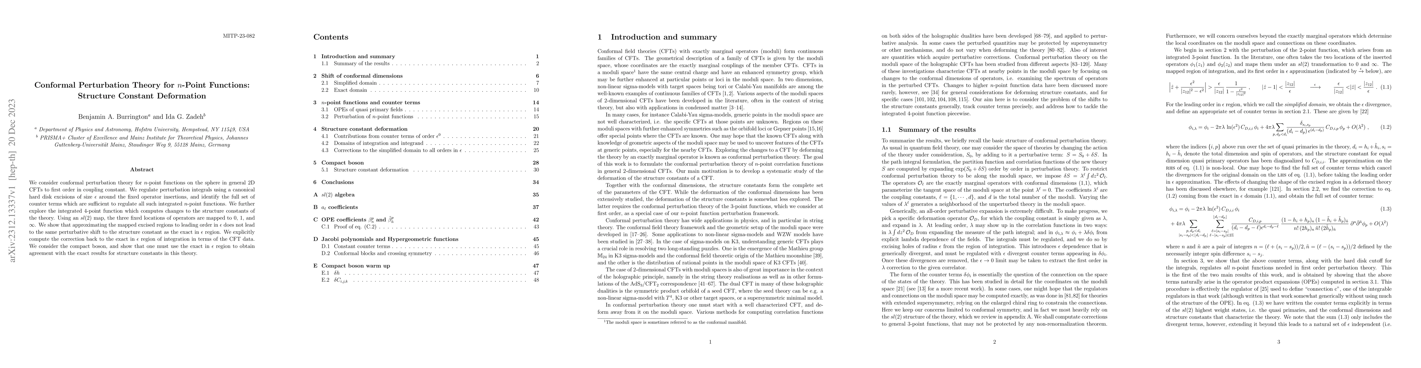 Thumbnail for Conformal Perturbation Theory for $n$-Point Functions: Structure
  Constant Deformation