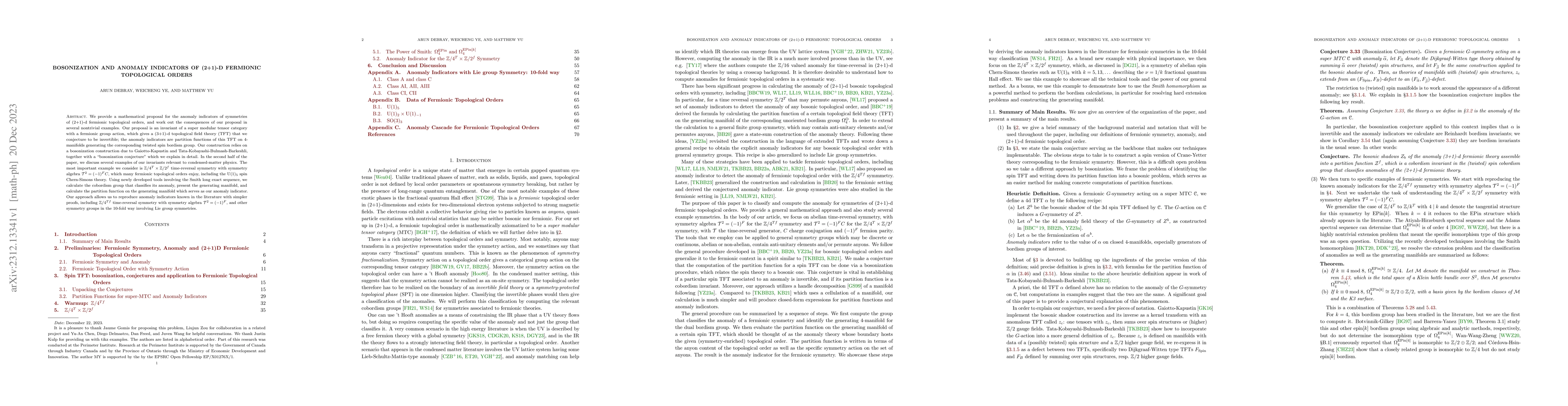 Thumbnail for Bosonization and Anomaly Indicators of (2+1)-D Fermionic Topological
  Orders
