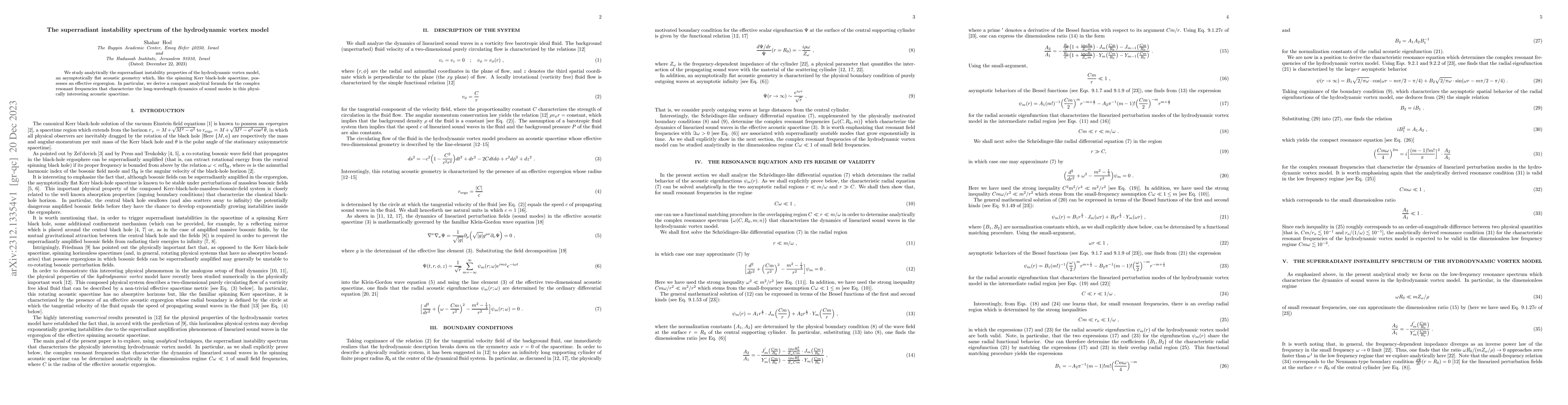 Thumbnail for The superradiant instability spectrum of the hydrodynamic vortex model