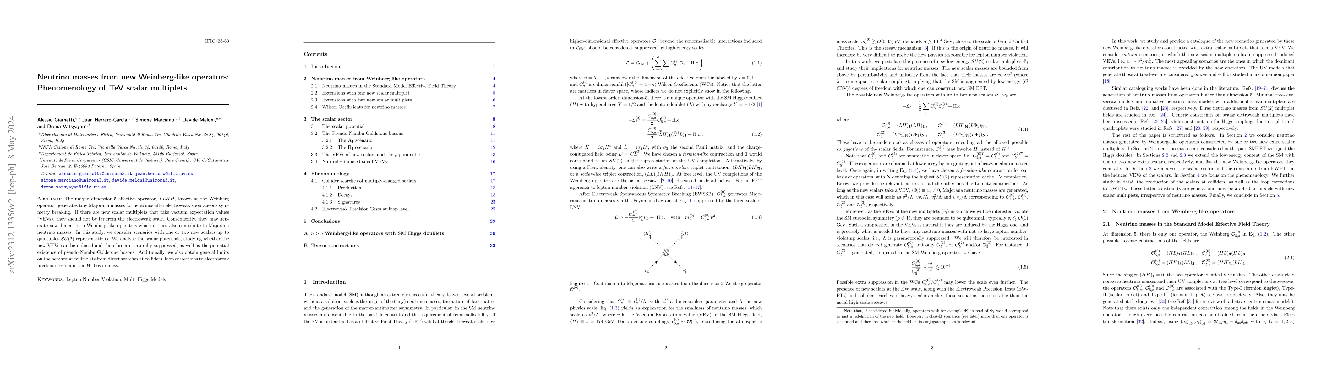 Thumbnail for Neutrino masses from new Weinberg-like operators: Phenomenology of TeV
  scalar multiplets