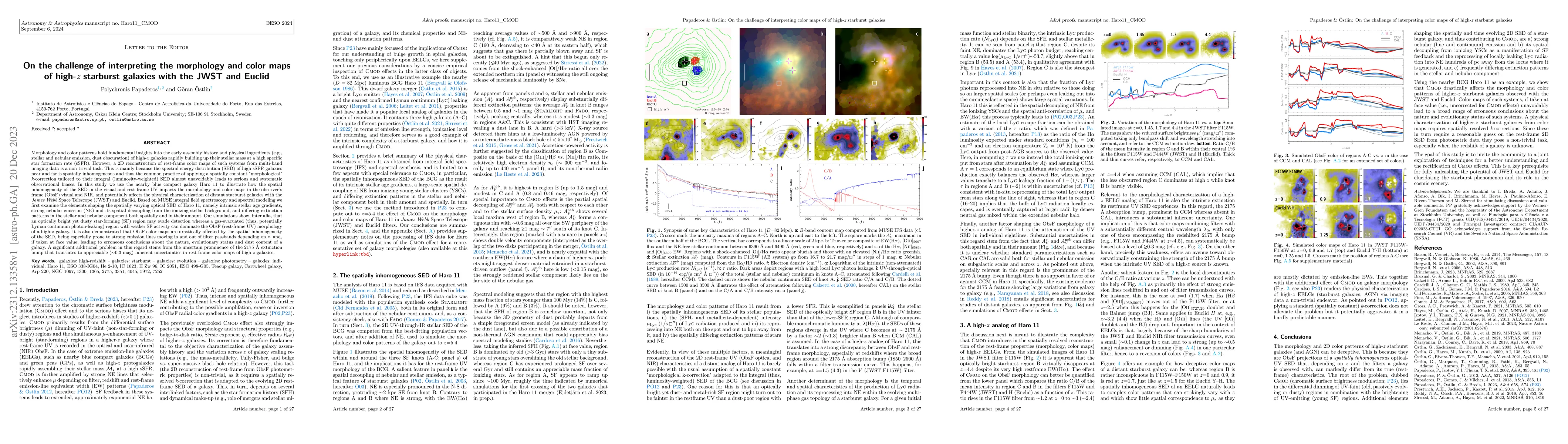 Thumbnail for On the challenge of interpreting the morphology and color maps of high-z
  starburst galaxies with the JWST and Euclid