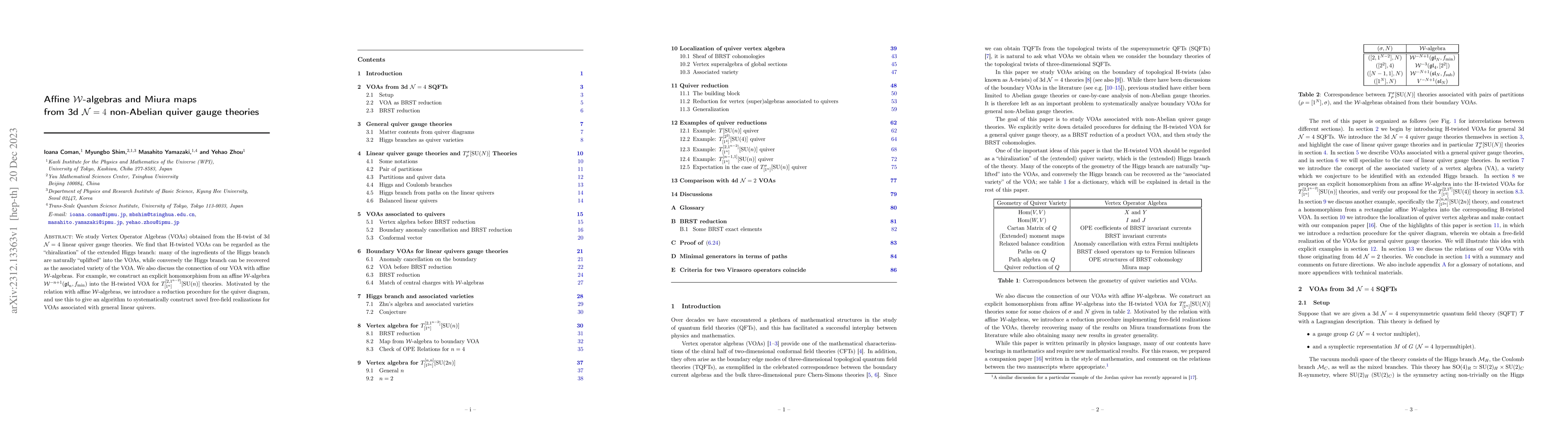 Thumbnail for Affine $\mathcal{W}$-algebras and Miura maps from 3d $\mathcal N=4$
  non-Abelian quiver gauge theories
