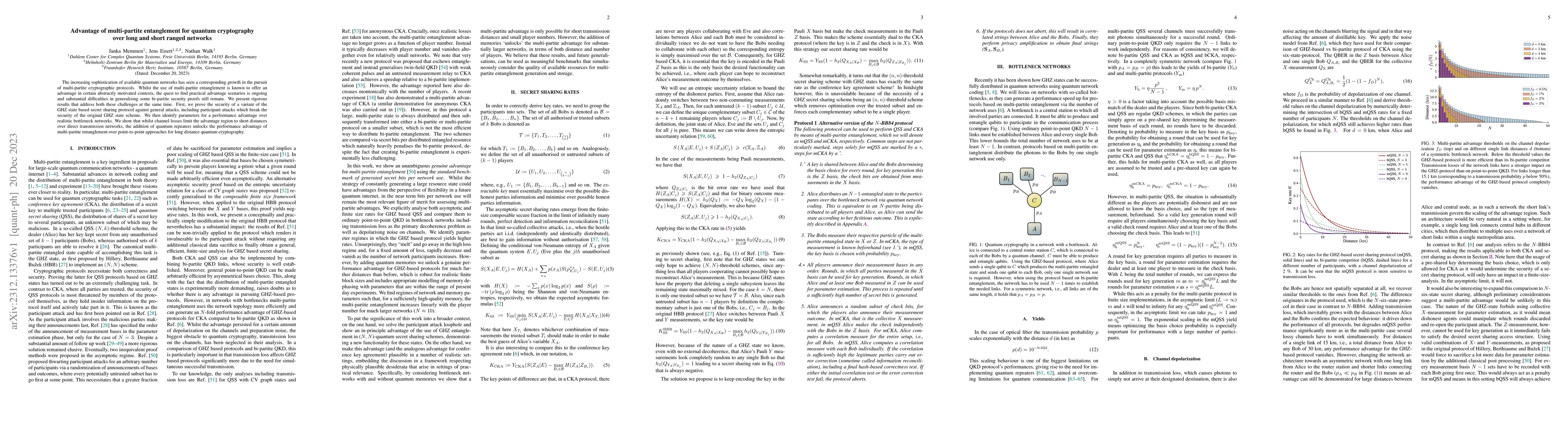 Thumbnail for Advantage of multi-partite entanglement for quantum cryptography over
  long and short ranged networks