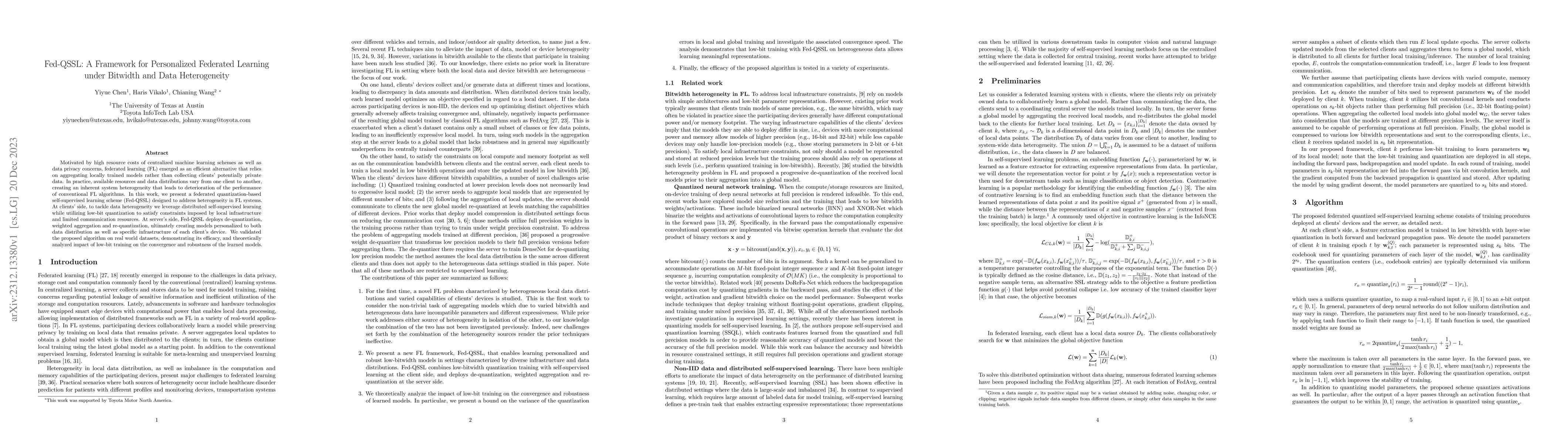 Thumbnail for Fed-QSSL: A Framework for Personalized Federated Learning under Bitwidth
  and Data Heterogeneity