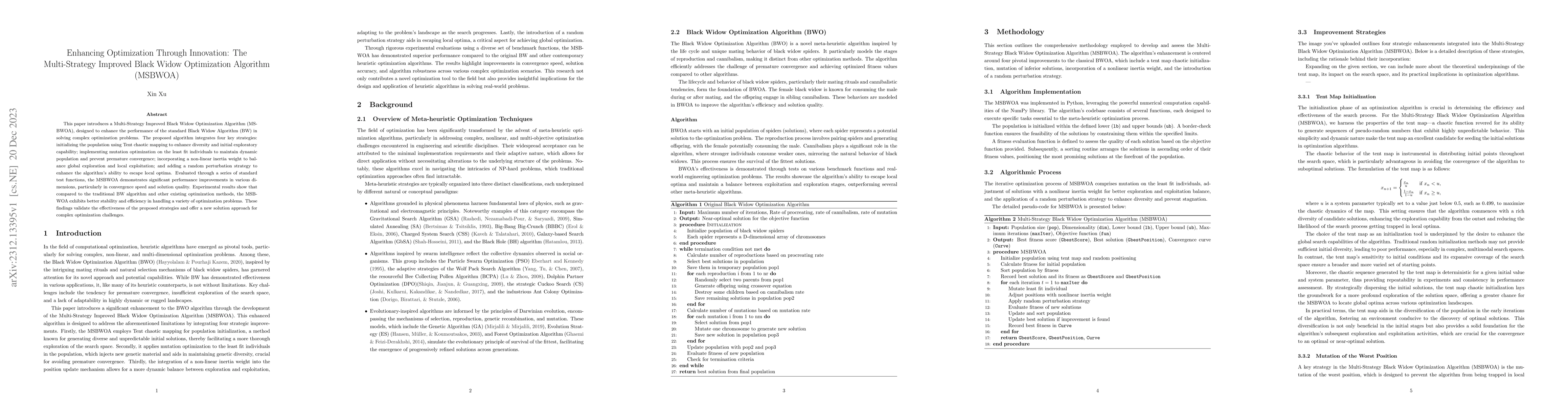 Thumbnail for Enhancing Optimization Through Innovation: The Multi-Strategy Improved
  Black Widow Optimization Algorithm (MSBWOA)