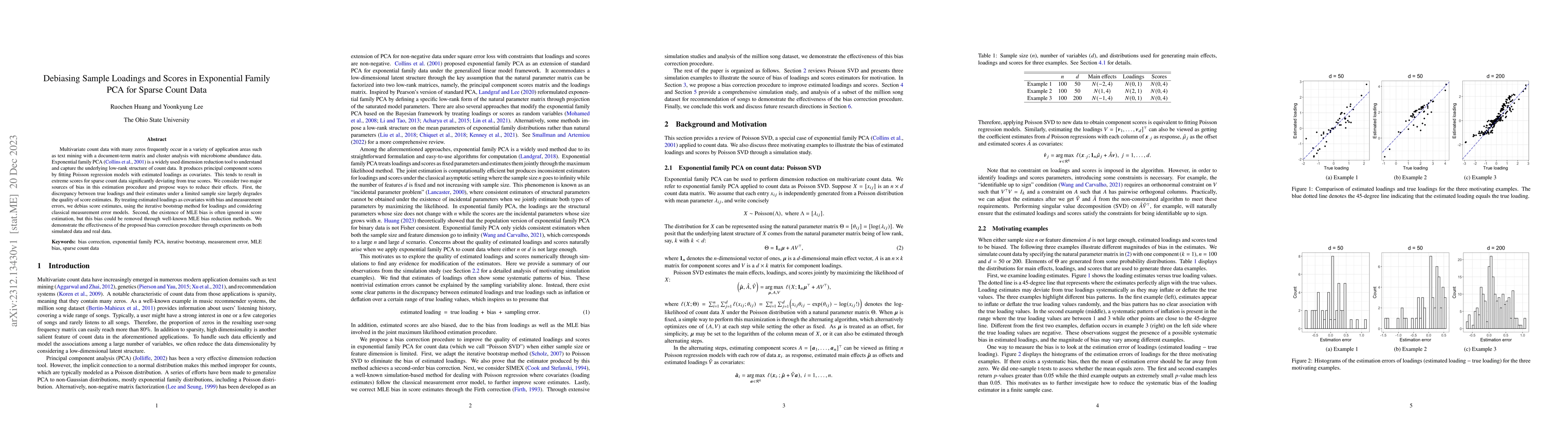 Thumbnail for Debiasing Sample Loadings and Scores in Exponential Family PCA for
  Sparse Count Data