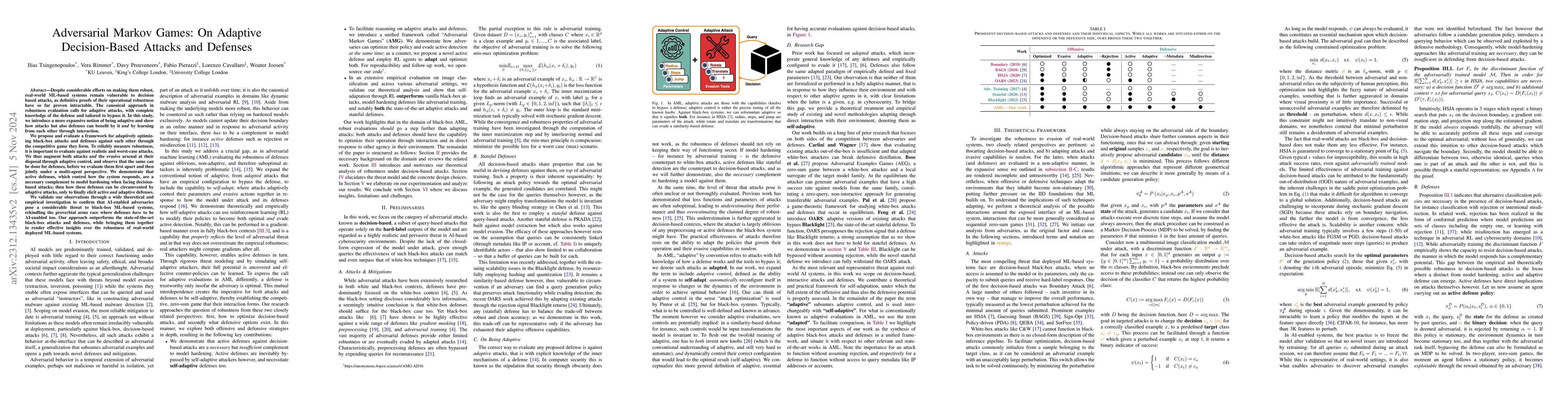 Thumbnail for Adversarial Markov Games: On Adaptive Decision-Based Attacks and
  Defenses