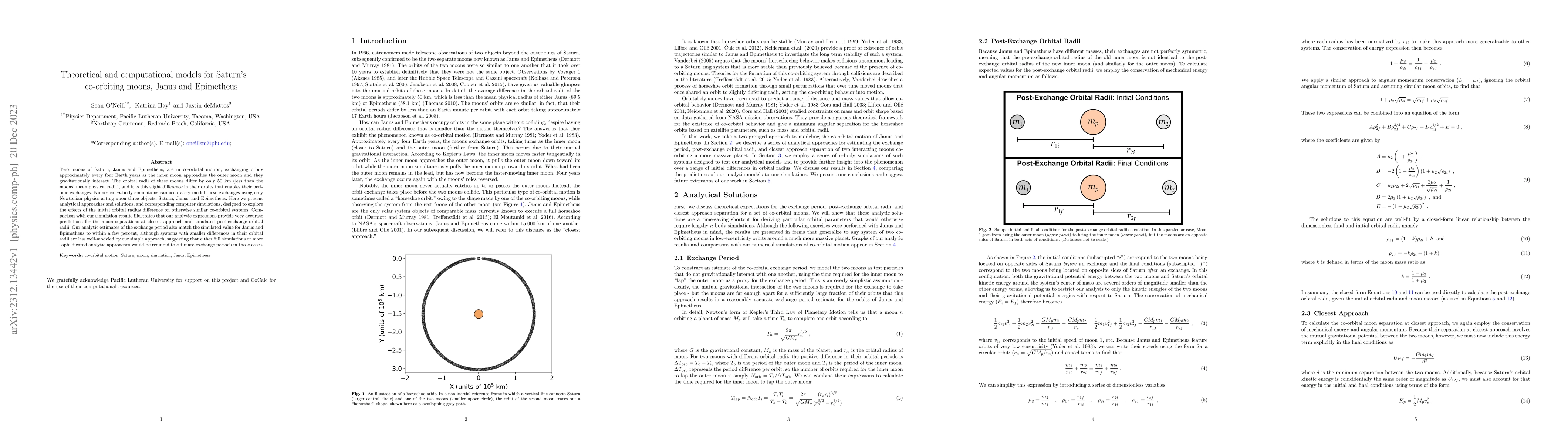 Thumbnail for Theoretical and computational models for Saturn's co-orbiting moons,
  Janus and Epimetheus