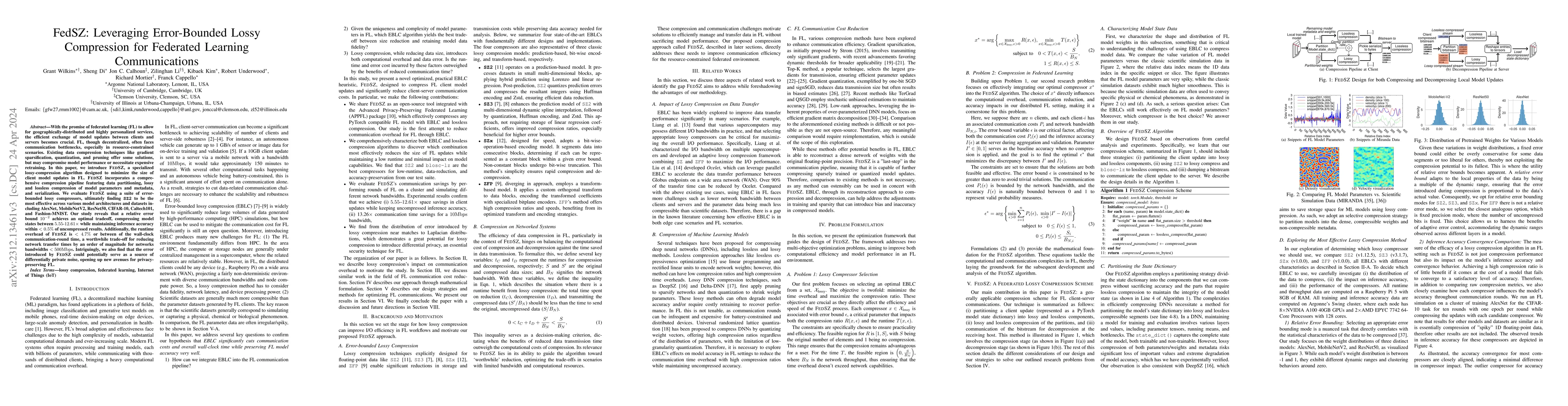Thumbnail for FedSZ: Leveraging Error-Bounded Lossy Compression for Federated Learning
  Communications