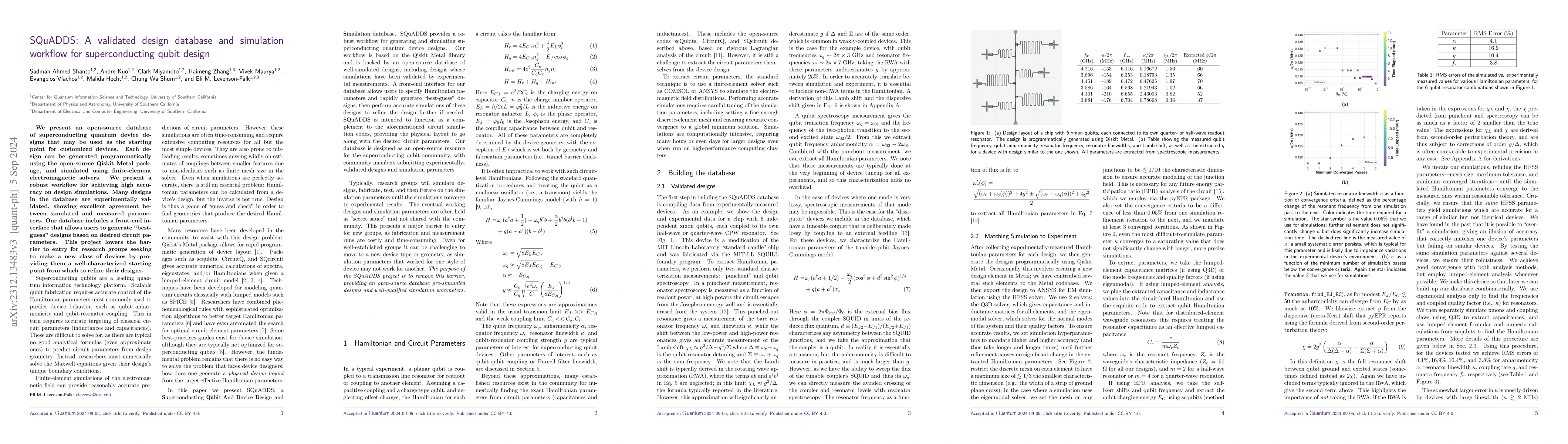 Thumbnail for SQuADDS: A validated design database and simulation workflow for
  superconducting qubit design