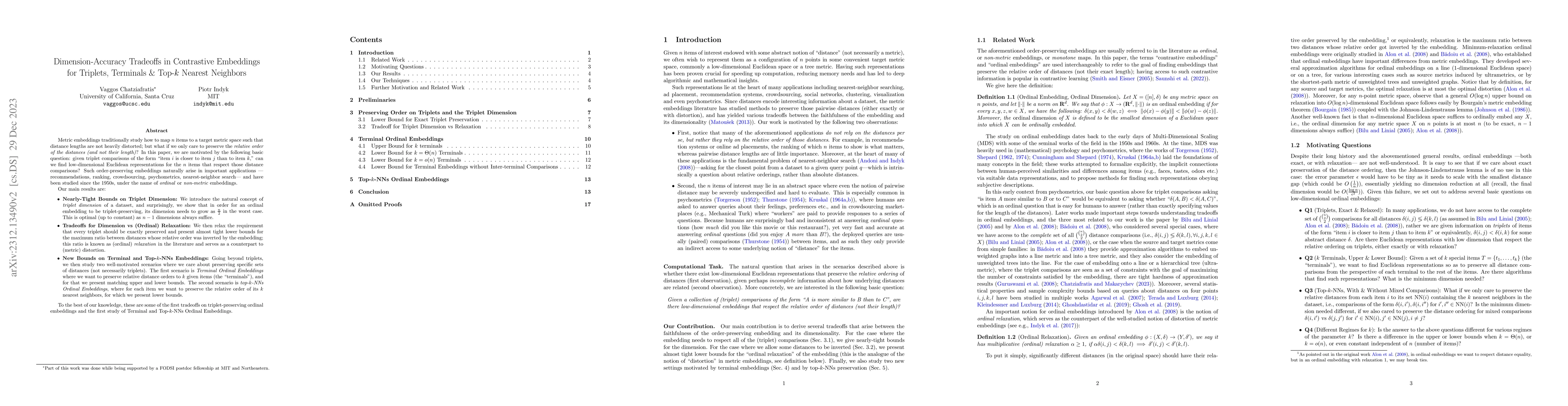 Thumbnail for Dimension-Accuracy Tradeoffs in Contrastive Embeddings for Triplets,
  Terminals & Top-k Nearest Neighbors
